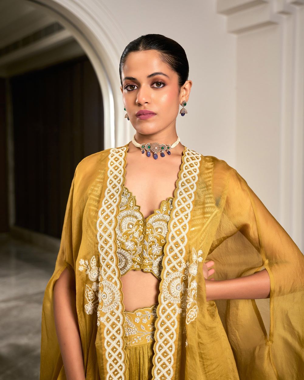 Mustard Cape Lehenga