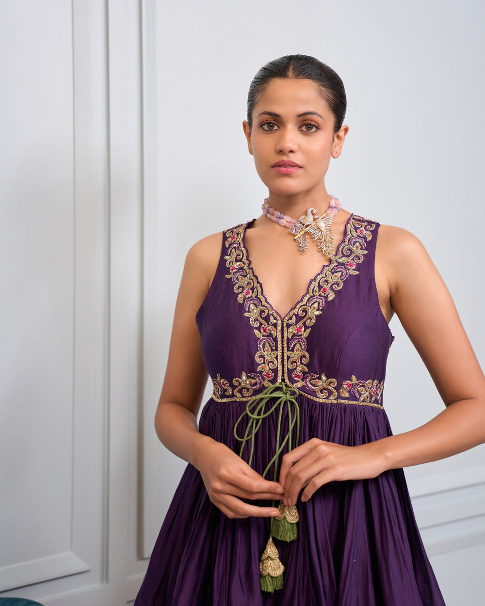Violet Sequined Peplum Palazzo Set