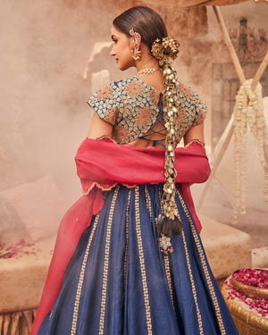 Jade Blue Raw Silk Lehenga Set