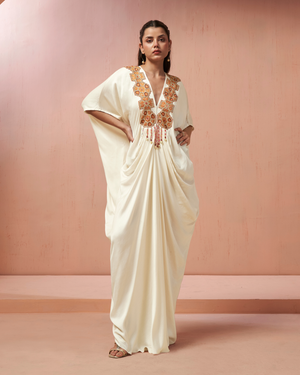 Ivory Gleam Satin Silk Kaftan