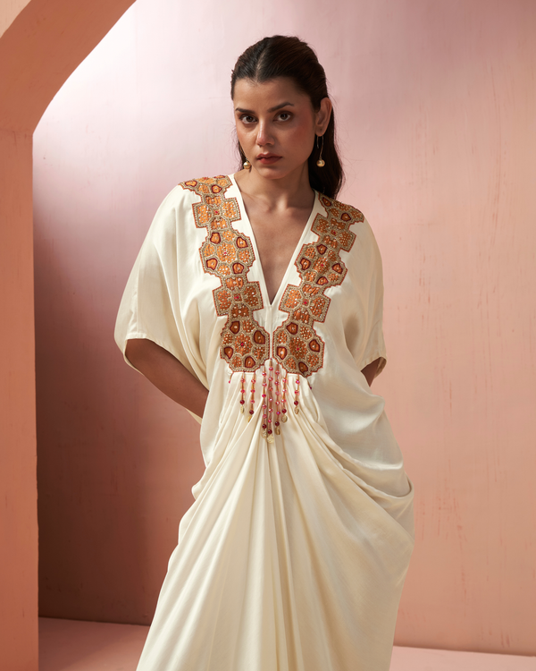 Ivory Gleam Satin Silk Kaftan