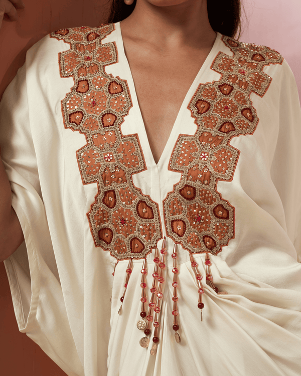Ivory Gleam Satin Silk Kaftan