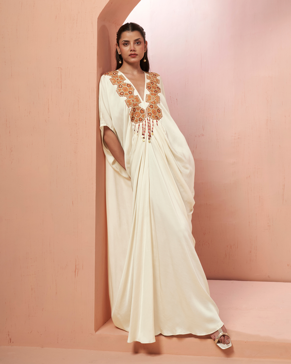 Ivory Gleam Satin Silk Kaftan
