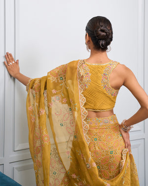Marigold Ruffled Chiffon Saree