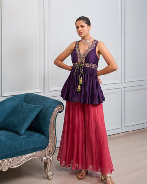 Violet Sequined Peplum Palazzo Set