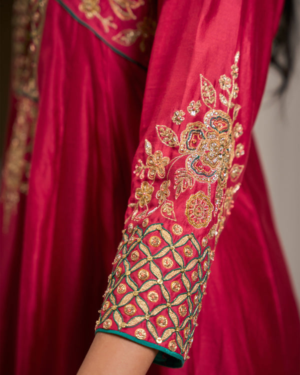 Hot Pink Embroidered Chanderi Suit Set