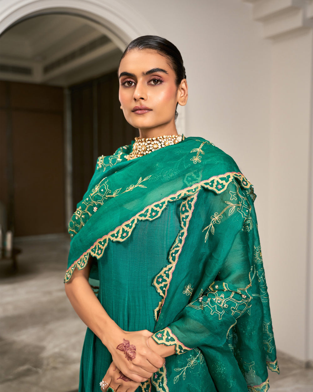 Forest Green Chanderi Anarkali Set
