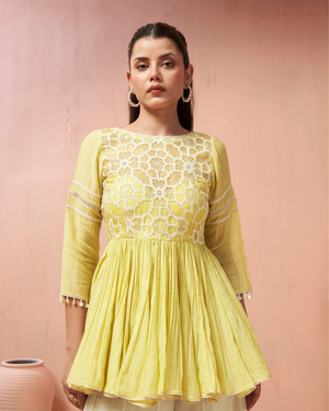 Lime Ivory Organza Silk Palazzo Set