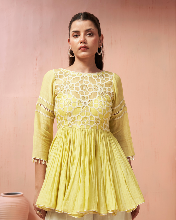 Lime Ivory Organza Silk Palazzo Set