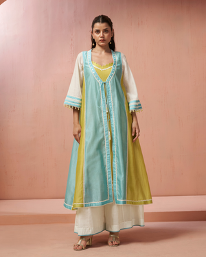 Sea Lime Chanderi Silk Jacket Suit Set