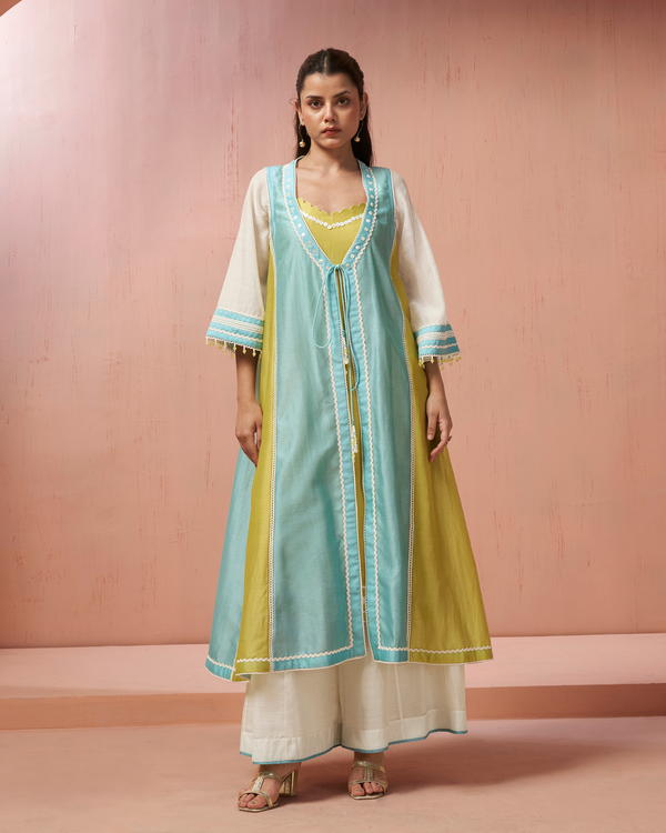 Sea Lime Chanderi Silk Jacket Suit Set