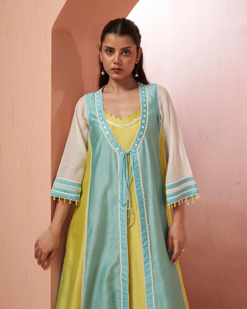 Sea Lime Chanderi Silk Jacket Suit Set