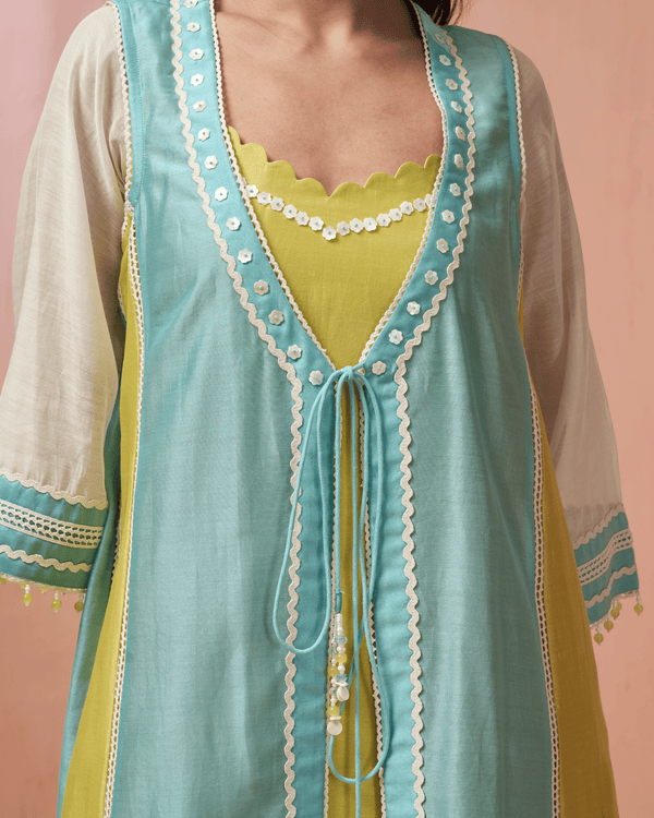 Sea Lime Chanderi Silk Jacket Suit Set