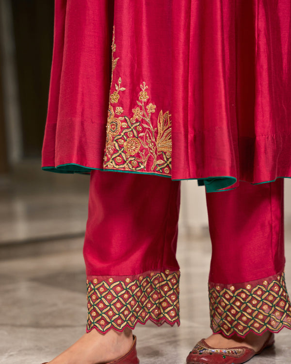 Hot Pink Embroidered Chanderi Suit Set