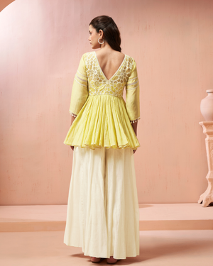 Lime Ivory Organza Silk Palazzo Set
