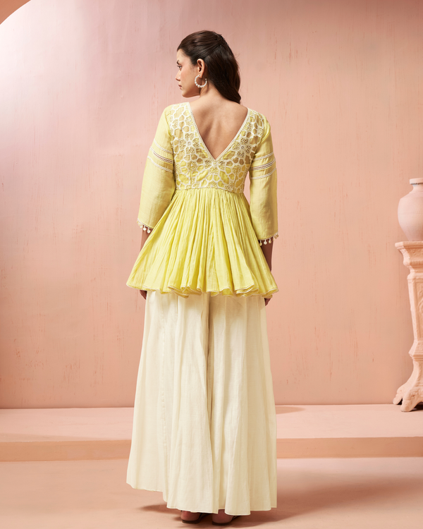 Lime Ivory Organza Silk Palazzo Set