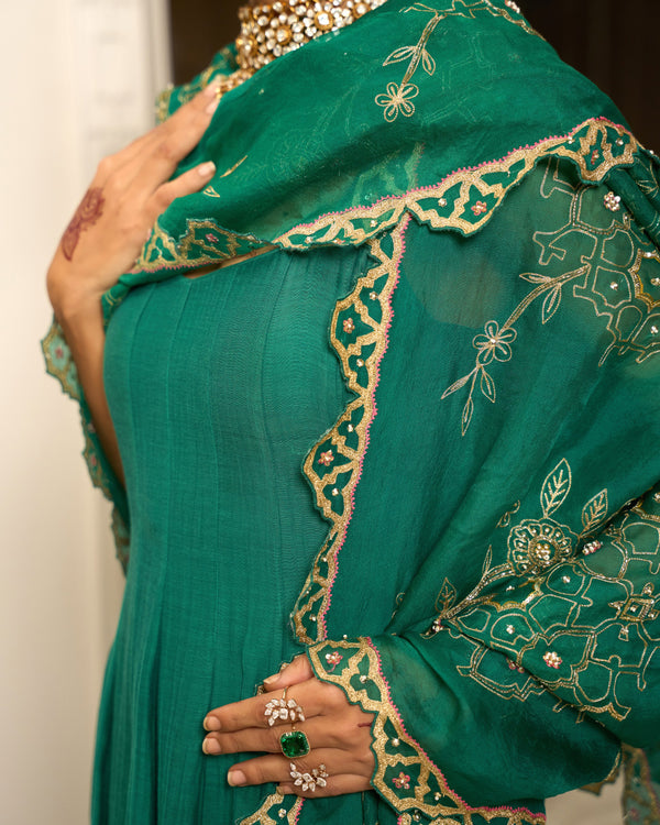 Forest Green Chanderi Anarkali Set