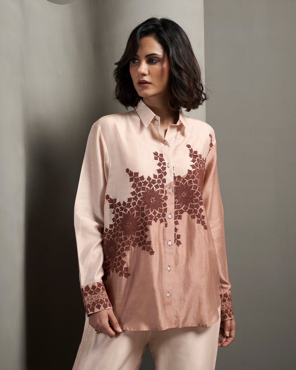 Nude Rose Chanderi Silk Co-ord Set