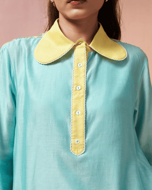 Aqua Thread Chanderi Silk Shirt Co-ord Set
