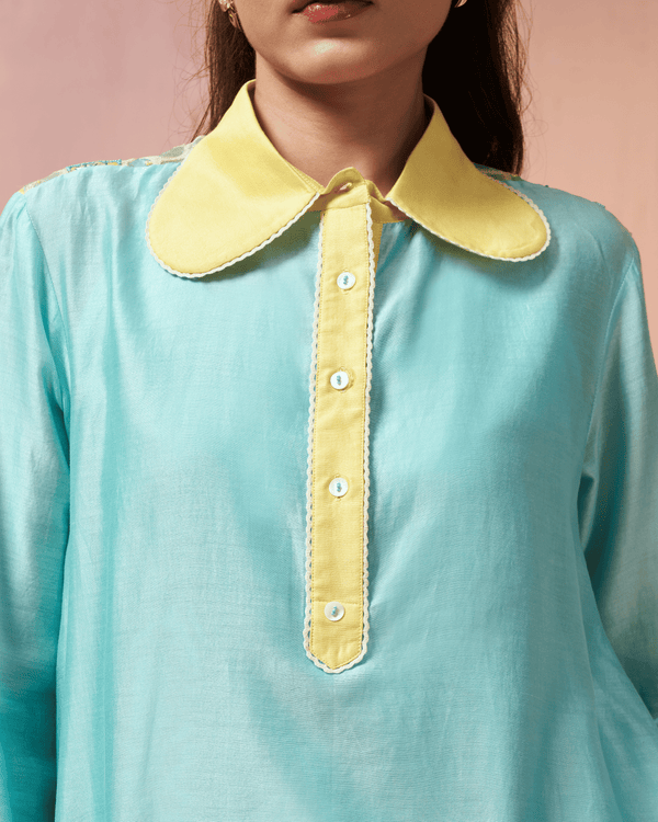 Aqua Thread Chanderi Silk Shirt Co-ord Set