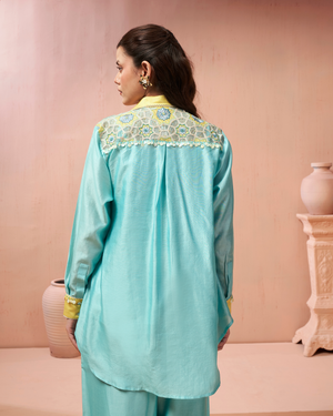 Aqua Thread Chanderi Silk Shirt Co-ord Set