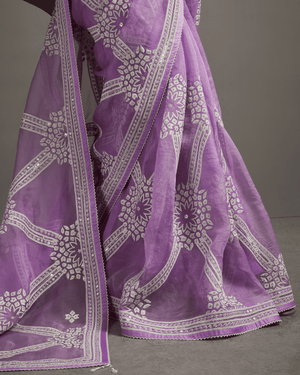 Lilac Sequin Organza Silk Saree