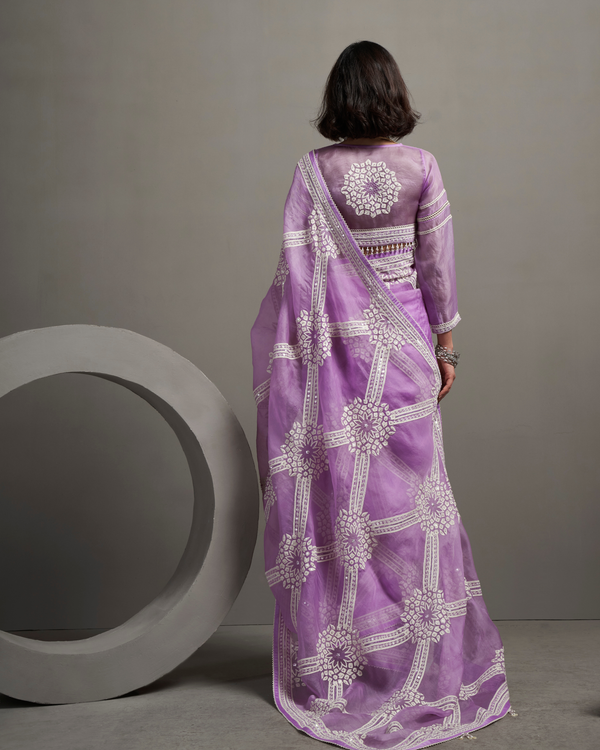 Lilac Sequin Organza Silk Saree