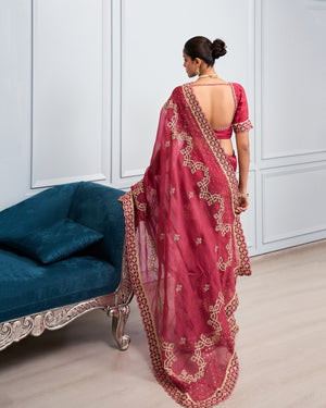 Berry Dori Embroidered Organza Saree