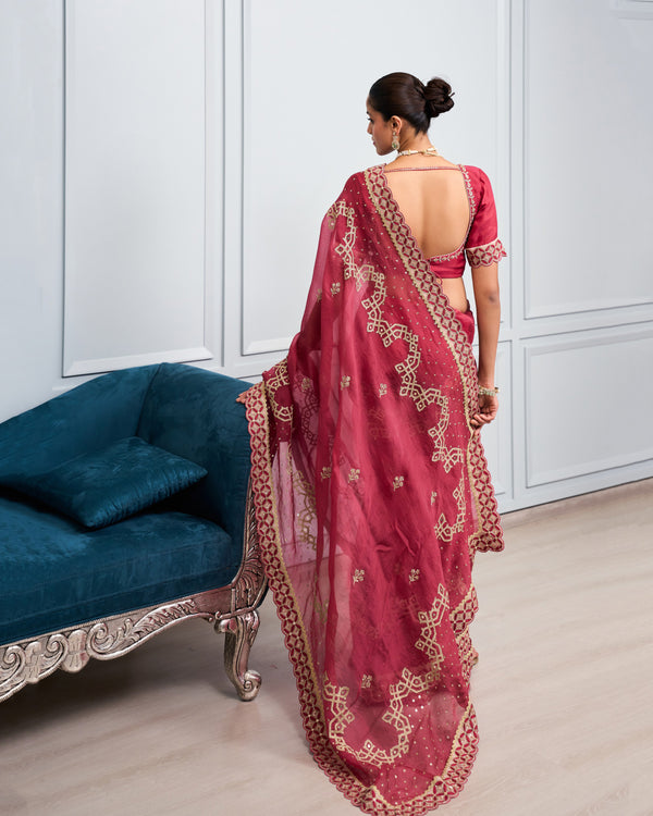 Berry Dori Embroidered Organza Saree