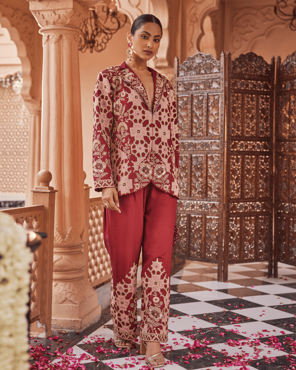 Rustic Deep Maroon Blazer Set