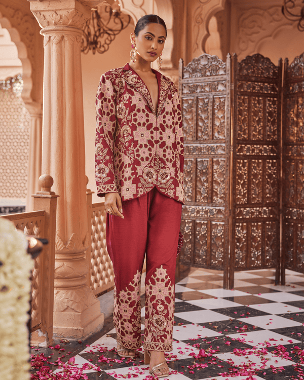 Rustic Deep Maroon Blazer Set