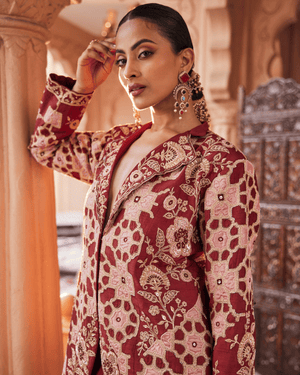 Rustic Deep Maroon Blazer Set