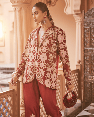 Rustic Deep Maroon Blazer Set