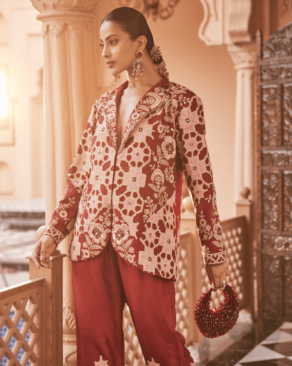 Rustic Deep Maroon Blazer Set