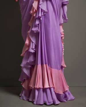 Soft Lilac Satin Chiffon Drape Saree