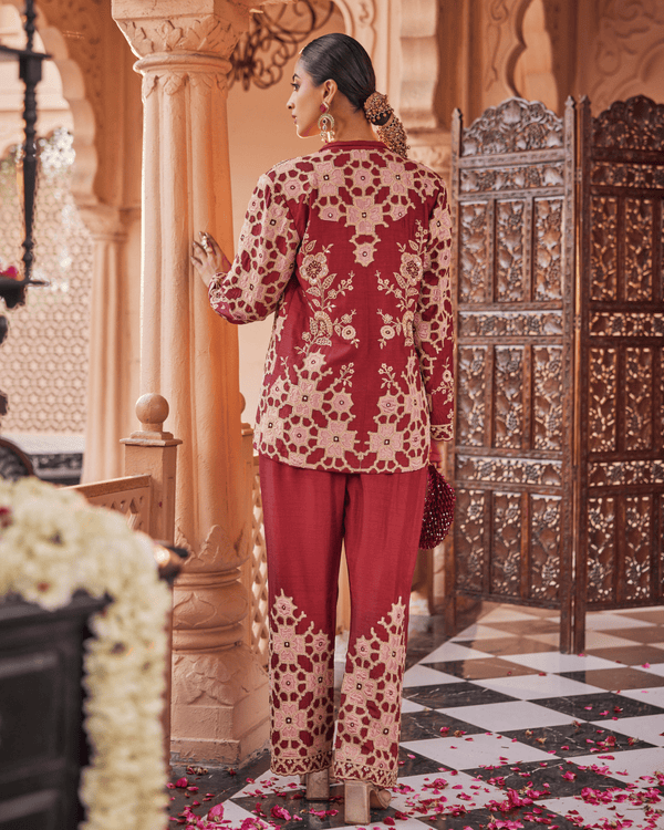 Rustic Deep Maroon Blazer Set