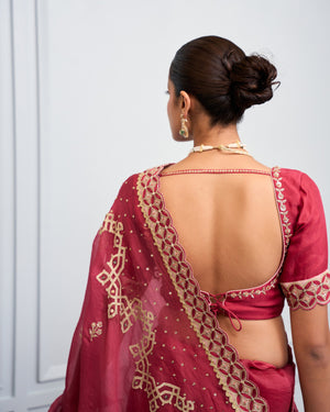 Berry Dori Embroidered Organza Saree