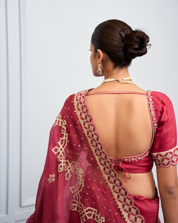 Berry Dori Embroidered Organza Saree