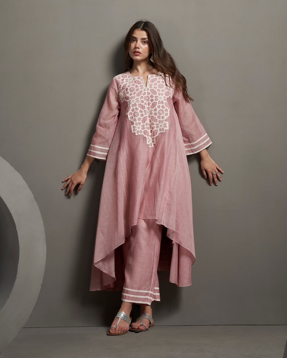Powder Pink Malai Chanderi Suit Set