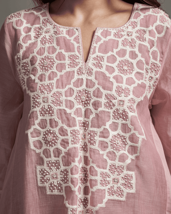 Powder Pink Malai Chanderi Suit Set