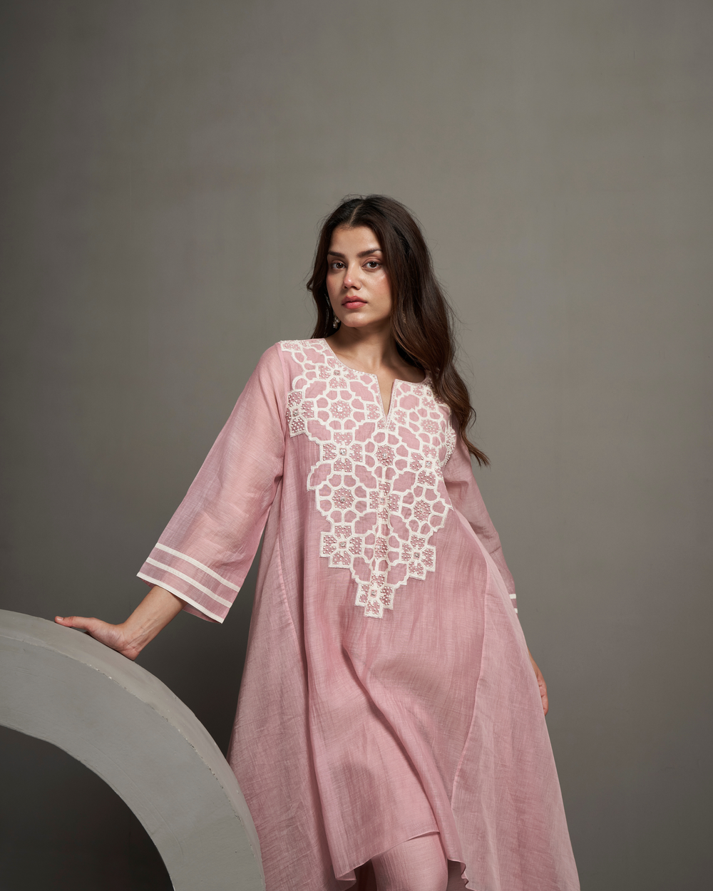 Powder Pink Malai Chanderi Suit Set