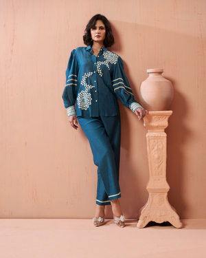 Navy Blue Linen Shirt Co-ord Set
