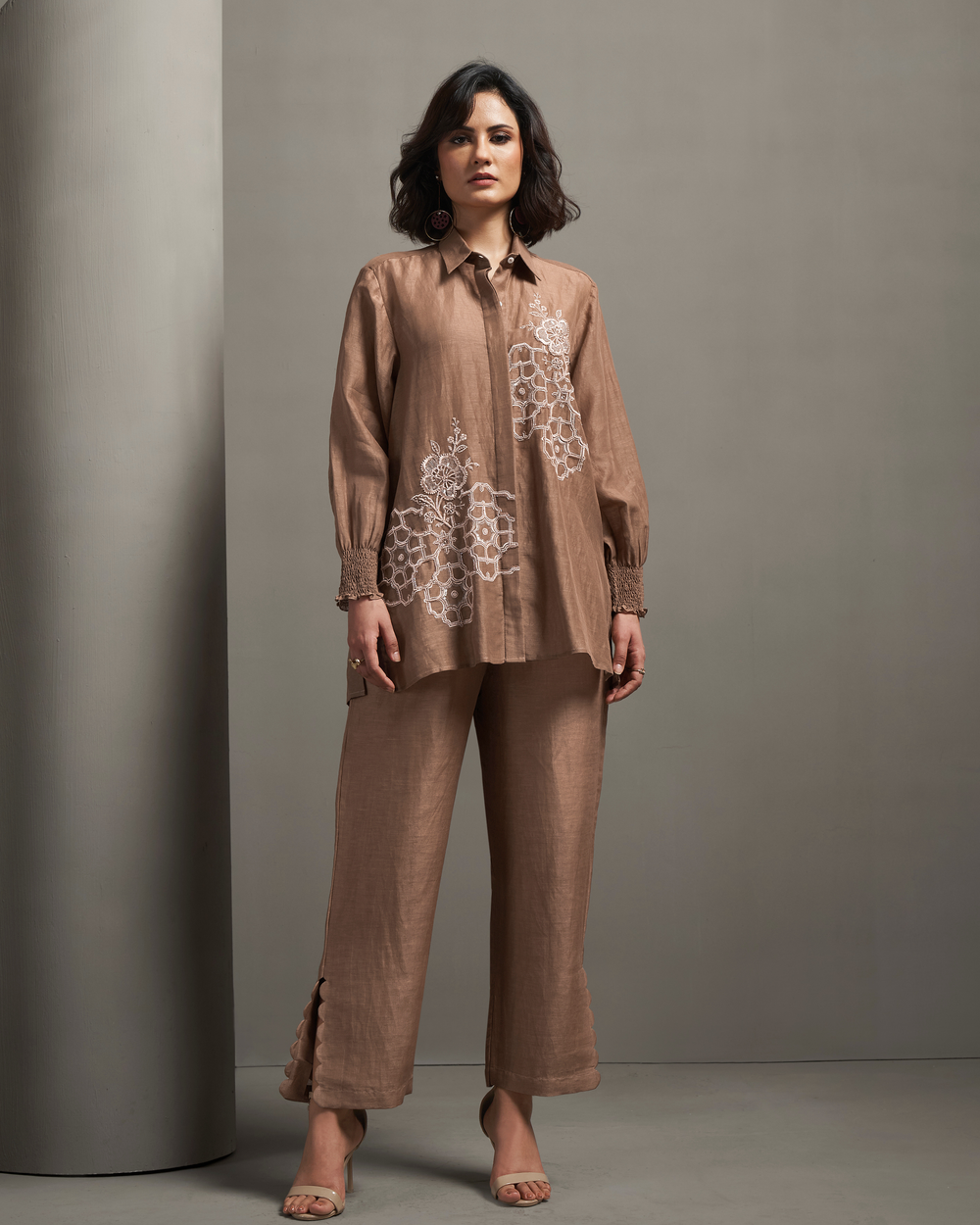 Cocoa Thread Linen Shirt Co-ord Set