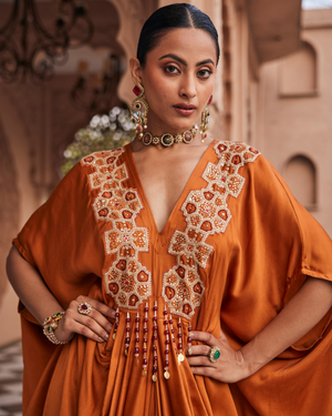 Priyanka Raina In Rustic Gold Satin Silk Kaftan