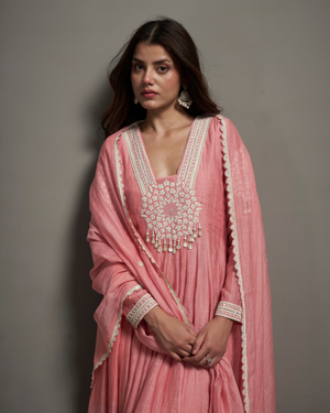 Regal Rose Malai Chanderi Anarkali Set