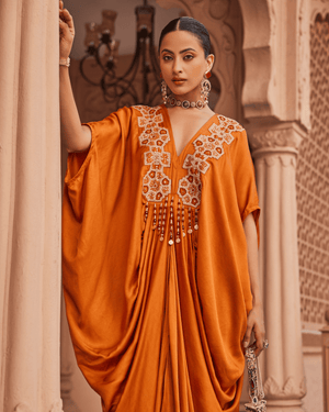 Priyanka Raina In Rustic Gold Satin Silk Kaftan