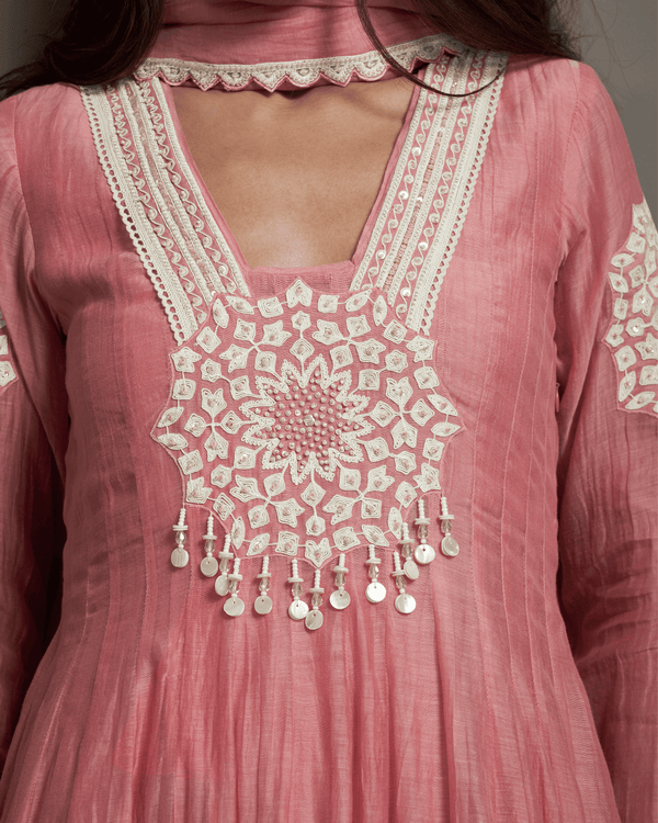 Regal Rose Malai Chanderi Anarkali Set
