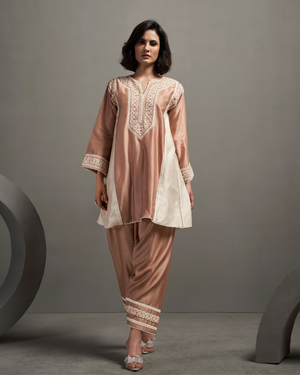 Nude Pearl Chanderi Silk Kurta Set