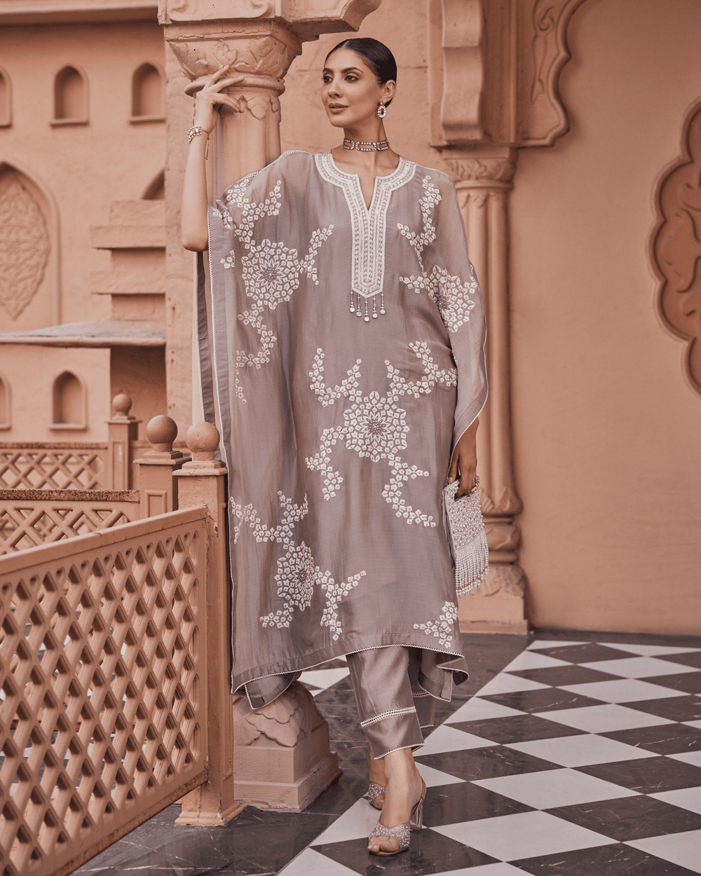 Dove Grey Kaftan Set