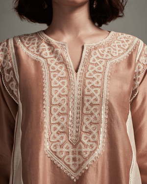 Nude Pearl Chanderi Silk Kurta Set